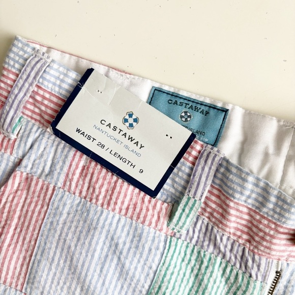 Castaway Clothing Nantucket Mens 9” Seersucker Color Patchwork Short Size 28 New - Picture 7 of 8